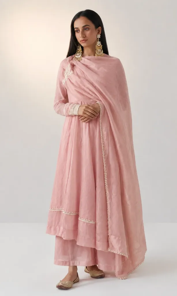 [Designer wear-0001] Blush Pink Embroidered Anarkali Set