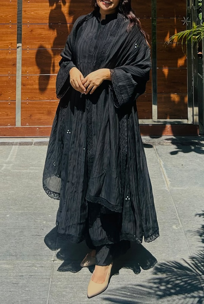 BLACK MUL CHANDERI SET