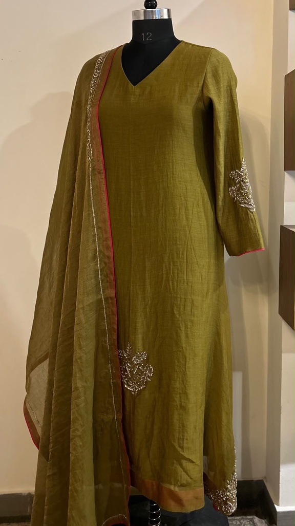 OLIVE GREEN CHANDERI SET