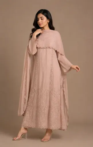Pink Floral Embroidered Anarkali